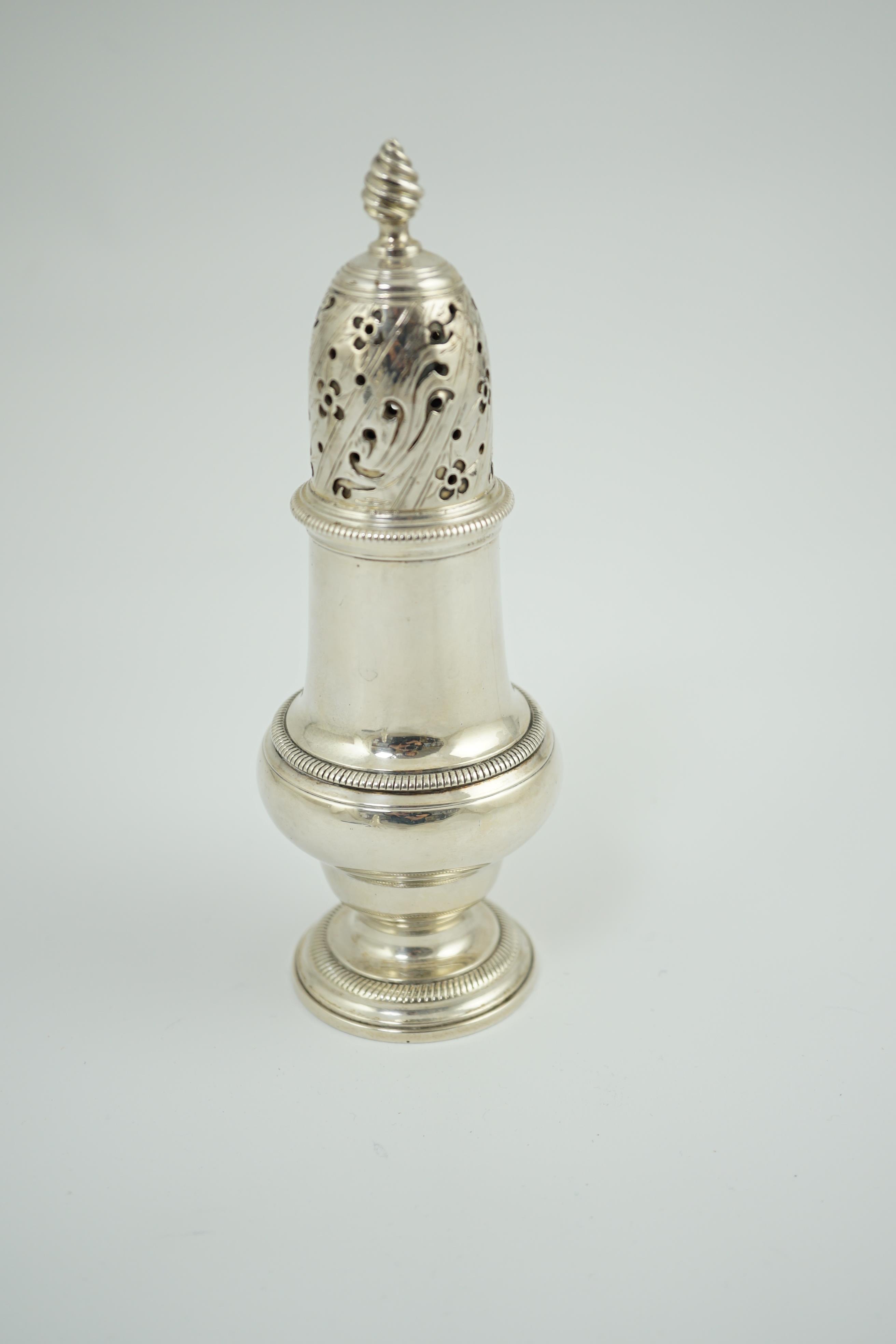 An early George III silver baluster sugar caster by Daniels & Mince